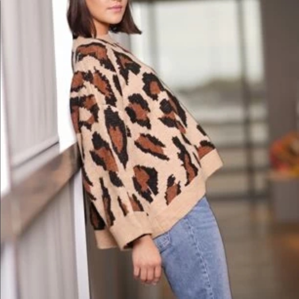 Drop Shoulder Leopard Print Sweater